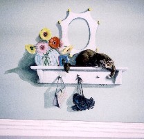 Cat on shelf trompe l'oeil