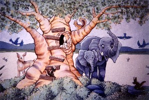 14' X 10' woodland animals in landscape with elephant